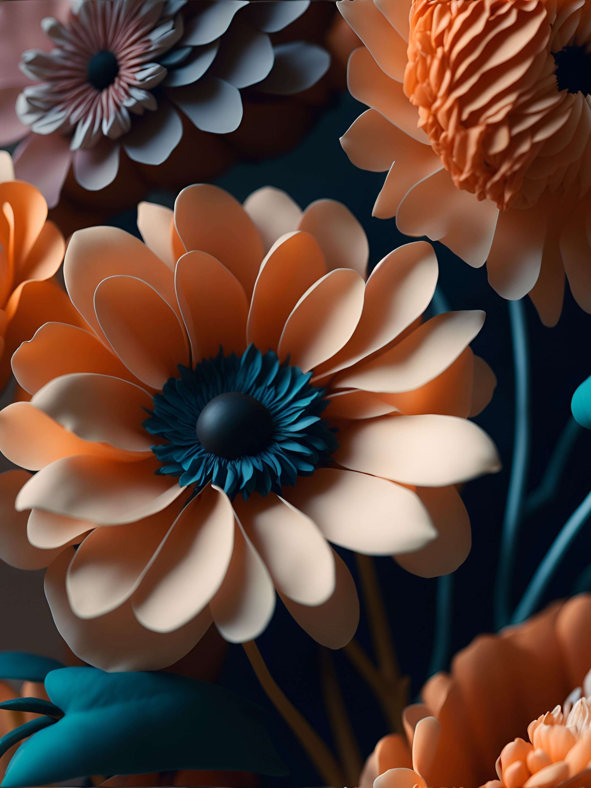 Wunderschöne Fantasy Blume,mit Lebendige Farben Terrakotta, grün, Orange 2